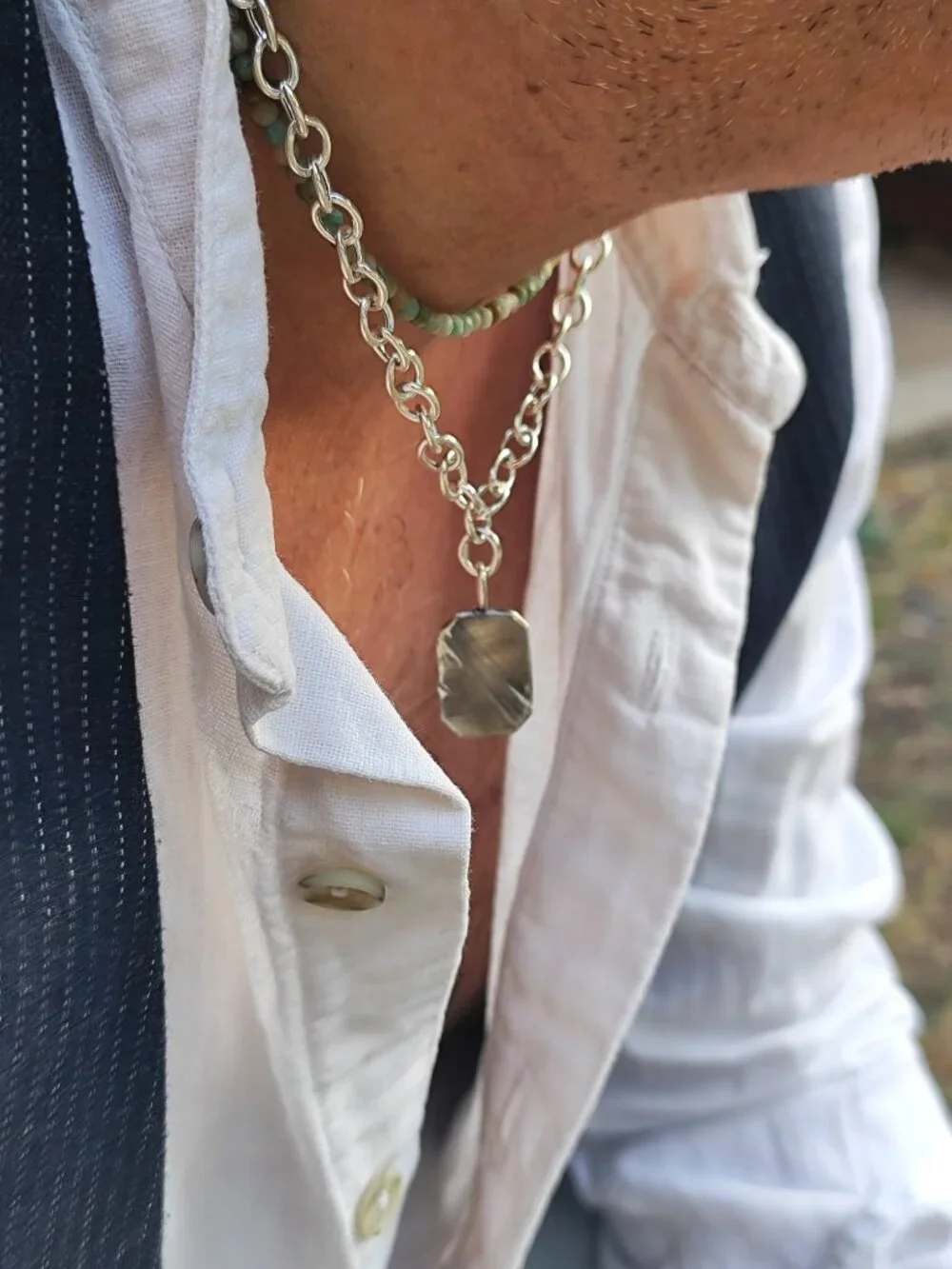 Handmade Sterling Silver Engravable Pendant Necklace – Thick Link Chain